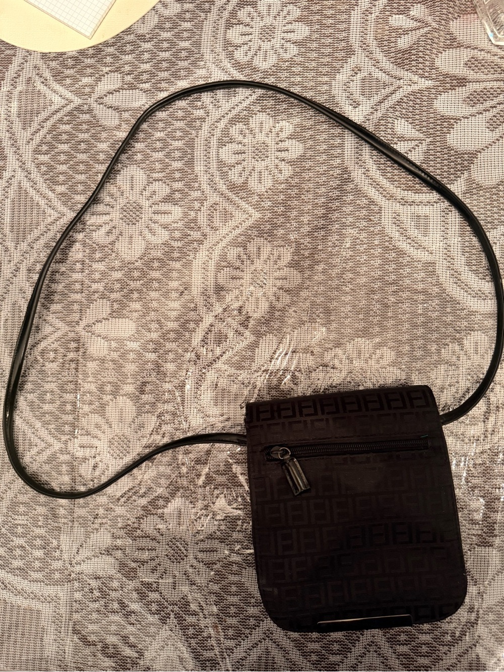 Source Unknown Black Mini Crossbody Bag with Monogram Pattern
